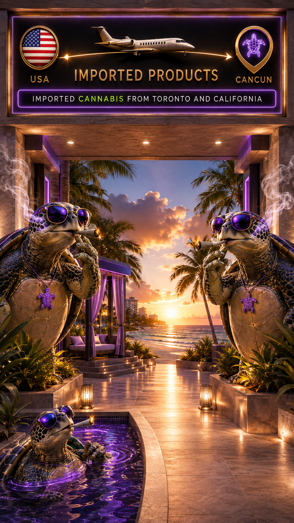 Los Angeles to Cancun imported products — luxury beachfront pool