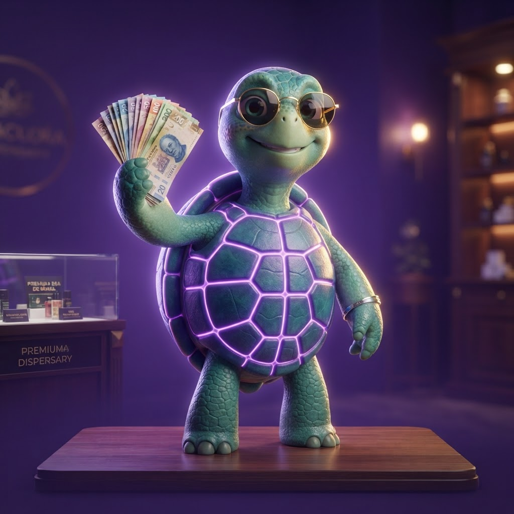 Turtle Beach crew — a turtle holding cash with a thumbs-up